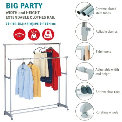 Tatkraft Big Party Стойка для одежды двойная, раздвижная в ширину Вешалки напольные